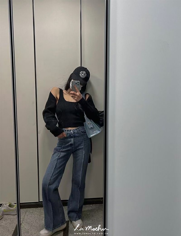 超立體毛線牛仔直筒褲